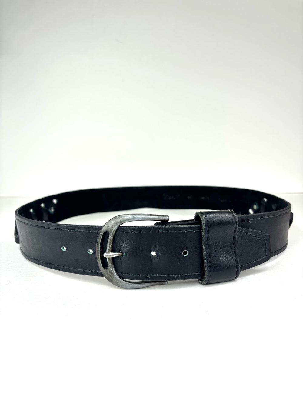 Vintage Black‎ Leather 80’s / 90’s  Biker Moto Punk Woven Detail Belt Unisex M/L - Picture 14 of 14